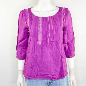 CLN Purple Blouse Top Size S Casual Boho Half Sleeve Embroidered Rayon